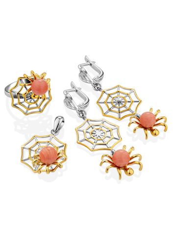 Bold Spider Web Design Silver Coral Earrings, image , picture 3