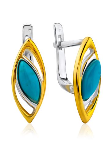 Bicolor Gilded Silver Turquoise Earrings, image 
