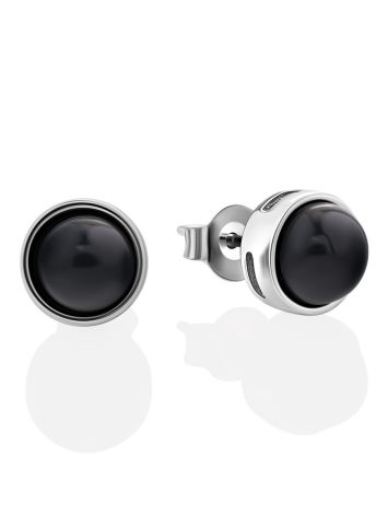 Minimalist Silver Onyx Stud Earrings, image 
