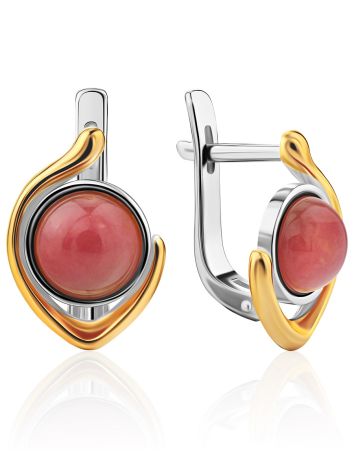 Stylish Gilded Silver Rhodonite Earrings, image 