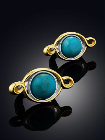 Chic Bicolor Silver Turquoise Earrings, image , picture 2