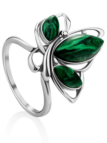 Leaf Motif Silver Reconstituted Malachite Ring, Ring Size: 8.5 / 18.5, image 