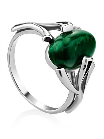 Chic Silver Reconstituted Malachite Ring, Ring Size: 7 / 17.5, image 