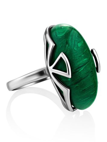 Bright Silver Reconstituted Malachite Ring, Ring Size: 8 / 18, image , picture 4