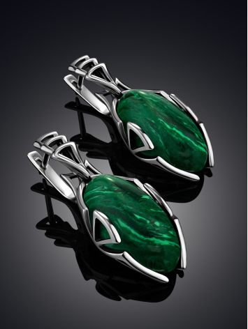 Amazing Silver Reconstituted Malachite Earrings, image , picture 2