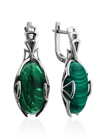 Amazing Silver Reconstituted Malachite Earrings, image 