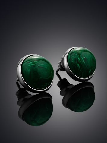 Bright Silver Reconstituted Malachite Stud Earrings, image , picture 2