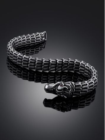 Dragon Motif Silver Link Bracelet With Garnet, image , picture 2