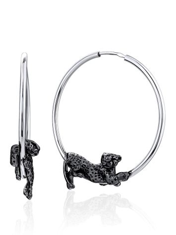 Panther Design Silver Hoop Earrings, image 