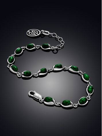 Sleek Silver Reconstituted Malachite Link Bracelet, image , picture 2