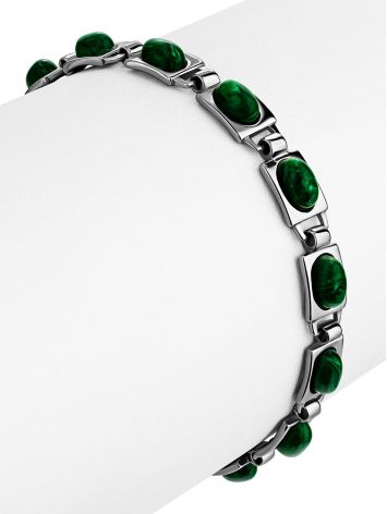 Silver Reconstituted Malachite Link Bracelet, image , picture 4