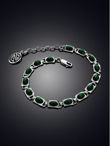 Silver Reconstituted Malachite Link Bracelet, image , picture 2