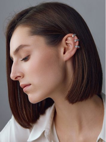 Shimmering Silver Crystal Ear Cuff, image , picture 3