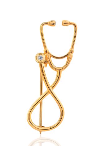 Gilded Silver Stethoscope Brooch Hippocrates, image 