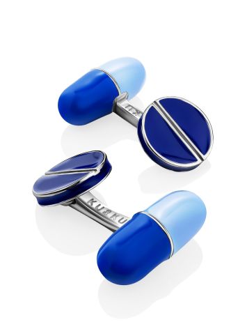 Pill Design Silver Enamel Cufflinks Hippocrates, image 