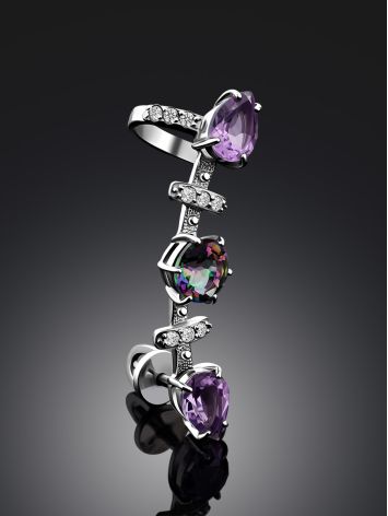 Fashionable Silver Amethyst Ear Climber Cuff, image , picture 2