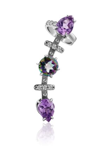 Fashionable Silver Amethyst Ear Climber Cuff, image , picture 4