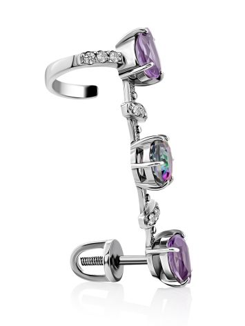 Fashionable Silver Amethyst Ear Climber Cuff, image 