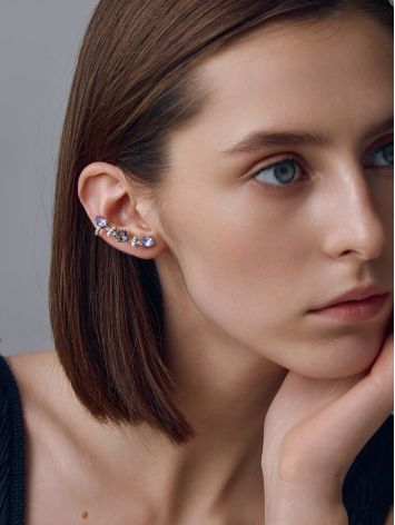 Fashionable Silver Amethyst Ear Climber Cuff, image , picture 3