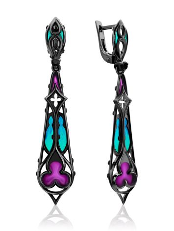 Exquisite Blackened Silver Enamel Earrings With Garnet The Gothic, image 