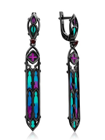 Fabulous Blackened Silver Enamel Earrings With Garnet The Gothic, image 