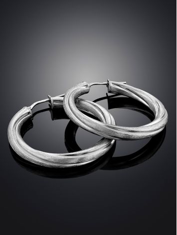 Fashionable Matte Silver Hoop Earrings The Silk, image , picture 2