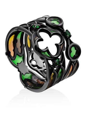 Fabulous Blackened Silver Enamel Stackable Ring The Gothic, Ring Size: 9 / 19, image 