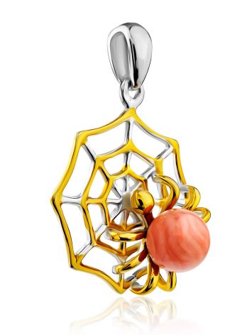 Spider Web Design Silver Coral Pendant, image , picture 3
