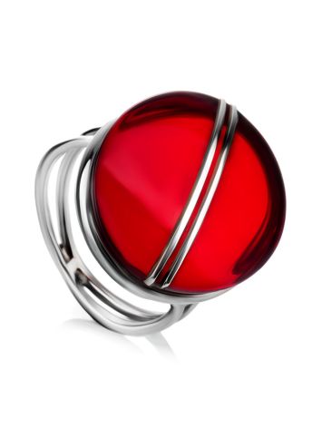 Amazing Silver Amber Cocktail Ring The Sangria, Ring Size: Adjustable, image 