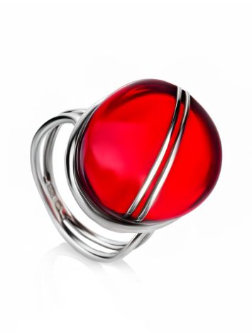 Stylish Silver Amber Adjustable Ring The Sangria, Ring Size: Adjustable, image 