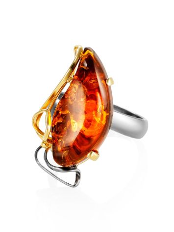 Cognac Amber Adjustable Ring In Gold Plated Silver The Rialto Collection, Ring Size: Adjustable, image , picture 3
