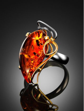 Cognac Amber Adjustable Ring In Gold Plated Silver The Rialto Collection, Ring Size: Adjustable, image , picture 2