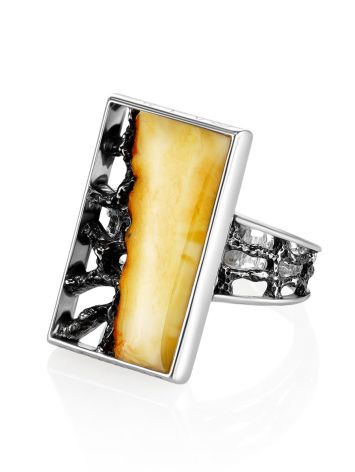 Geometric Silver Adjustable Ring With Cloudy Amber The Lava, Ring Size: Adjustable, image , picture 3