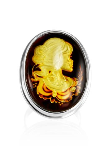 Lemon Amber Cameo Ring In Sterling Silver The Nymph, Ring Size: Adjustable, image , picture 3