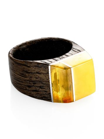 Handcrafted Brazilwood Ring With Honey Amber The Indonesia, Ring Size: 9 / 19, image , picture 3