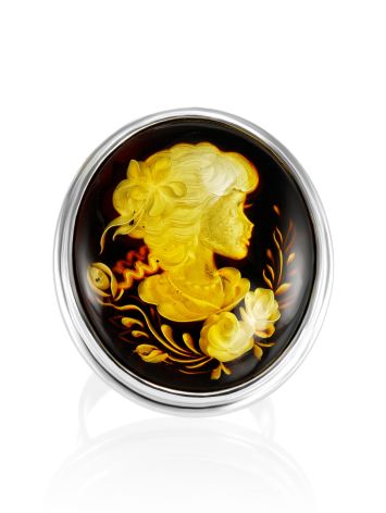 Lemon Amber Cameo Ring In Sterling Silver The Nymph, Ring Size: Adjustable, image , picture 3