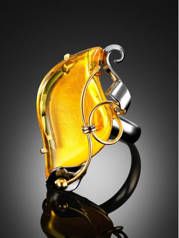 Handcrafted Amber Ring In Gold-Plated Silver The Rialto, Ring Size: Adjustable, image , picture 2