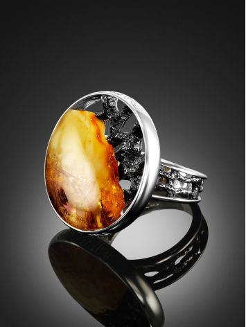 Adjustable White Amber In Sterling Silver The Lava, Ring Size: Adjustable, image , picture 2