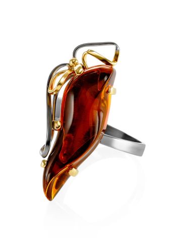 Amazing Gold Plated Cocktail Ring With Cognac Amber The Rialto Collection, Ring Size: Adjustable, image , picture 3
