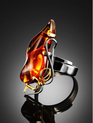 Amazing Gold Plated Cocktail Ring With Cognac Amber The Rialto Collection, Ring Size: Adjustable, image , picture 2