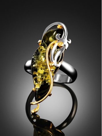 Handcrafted Amber Ring In Gold-Plated Silver The Rialto, Ring Size: Adjustable, image , picture 2