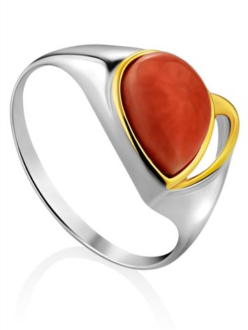 Sleek Gilded Silver Coral Ring, Ring Size: 7 / 17.5, image 