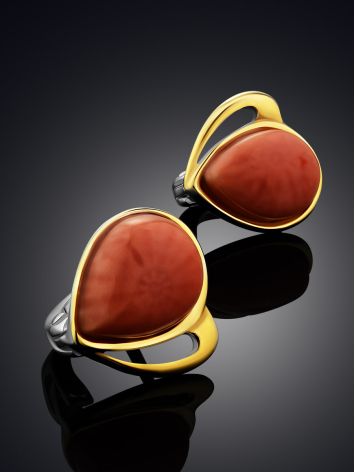 Sleek Gilded Silver Coral Earrings, image , picture 2