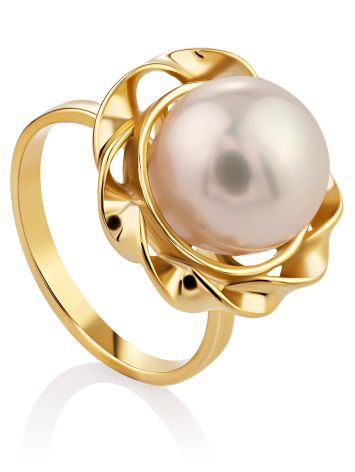 Chic Gilded Silver Pearl Ring, Ring Size: 6.5 / 17, image 