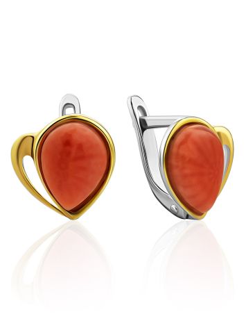 Sleek Gilded Silver Coral Earrings, image 