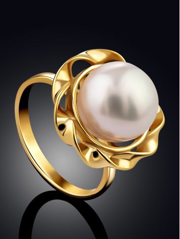 Chic Gilded Silver Pearl Ring, Ring Size: 6.5 / 17, image , picture 2