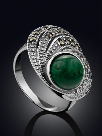 Chic Silver Reconstituted Malachite Ring The Lace, Ring Size: 6.5 / 17, image , picture 2