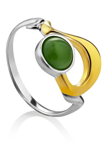 Sleek Gilded Silver Jade Ring, Ring Size: 7 / 17.5, image 