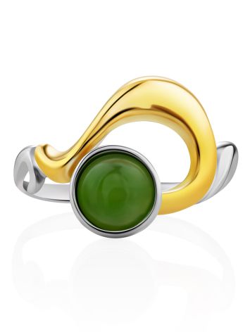 Sleek Gilded Silver Jade Ring, Ring Size: 7 / 17.5, image , picture 5