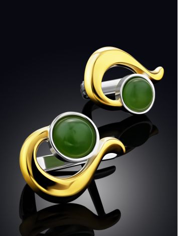 Sleek Gilded Silver Jade Earrings, image , picture 2